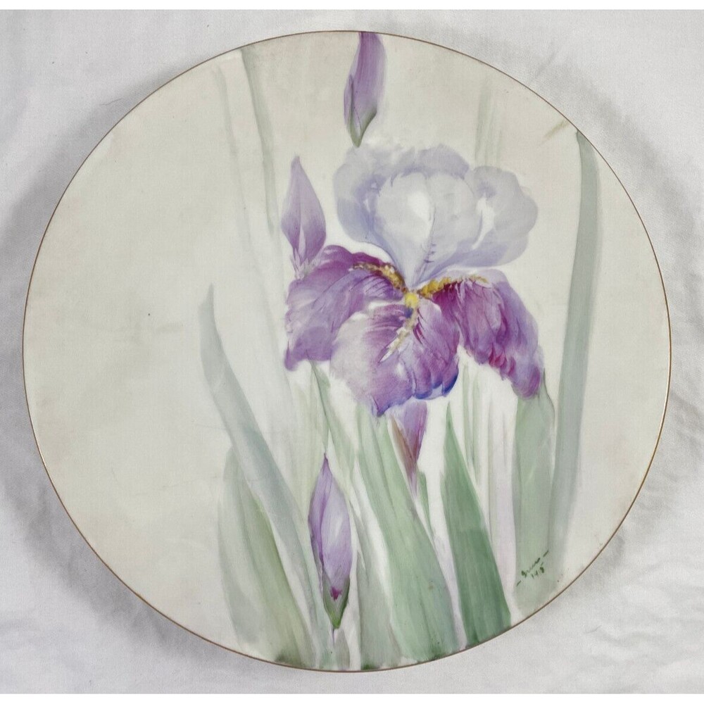 Limoges France Plate Floral Iris Hand Painted Signed Greer 1915 Porcelain